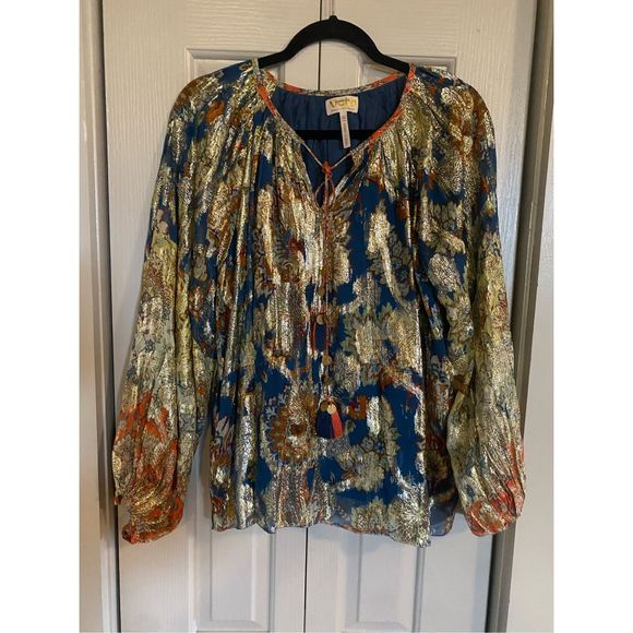 Anthropologie Verb Pallavi Singhee Stephania Shimmer Peasant Blouse XS, MP $188 - Picture 11 of 16